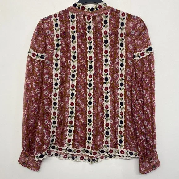 Sea New York Floral Sheer Bella Blouse Embroidered Long Sleeve Women's 4 - Picture 7 of 10